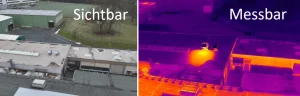 Thermografie Industriegebäude mit sichtbaren und messbaren Energieverlusten im Dachbereich